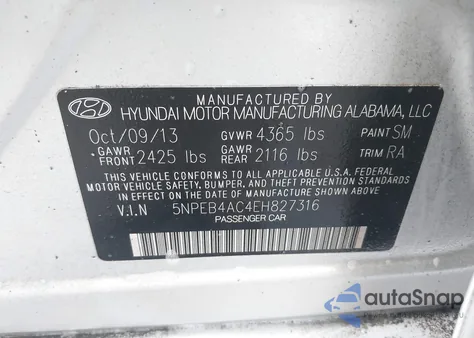 2014 Hyundai Sonata Gls z USA, uszkodzony, nr VIN 5NPEB4AC4EH827316